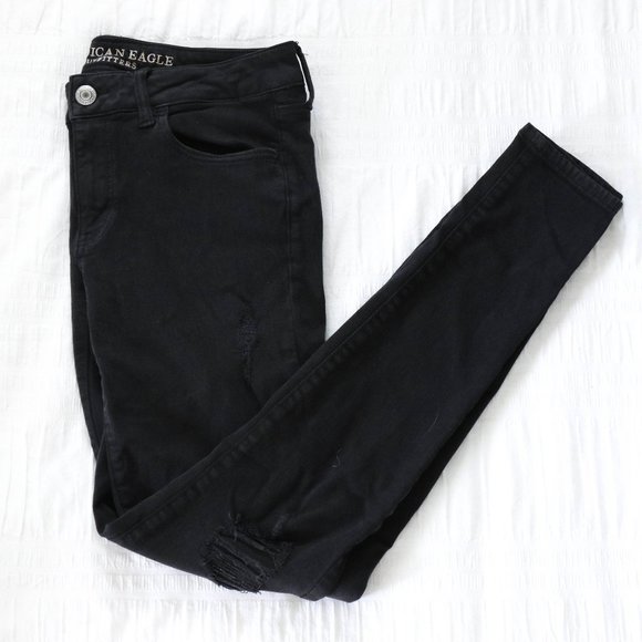 AMERICAN EAGLE SUPER STRETCH BLACK SKINNY JEANS - Picture 1 of 4